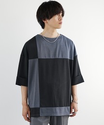 【MinoriTY】ブロッキング切替とろみTシャツ メンズ オーバーサイズ カットソー デザイン