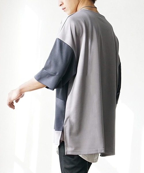 MinoriTY(マイノリティ)の「【MinoriTY】ブロッキング切替とろみTシャツ メンズ オーバーサイズ カットソー デザイン(Tシャツ/カットソー・メンズ・グレー/ブルー/カーキ/ブラック・M/S/L)」の13枚目の写真