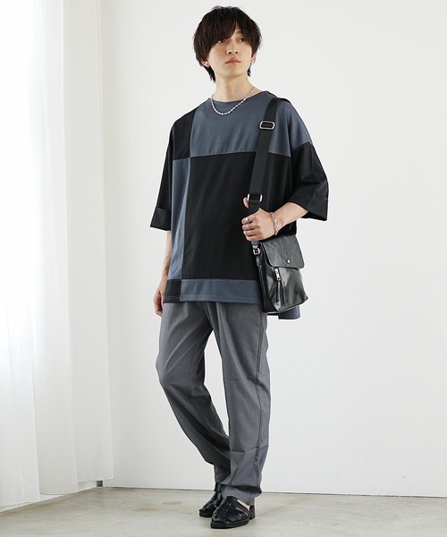 MinoriTY(マイノリティ)の「【MinoriTY】ブロッキング切替とろみTシャツ メンズ オーバーサイズ カットソー デザイン(Tシャツ/カットソー・メンズ・グレー/ブルー/カーキ/ブラック・M/S/L)」の9枚目の写真