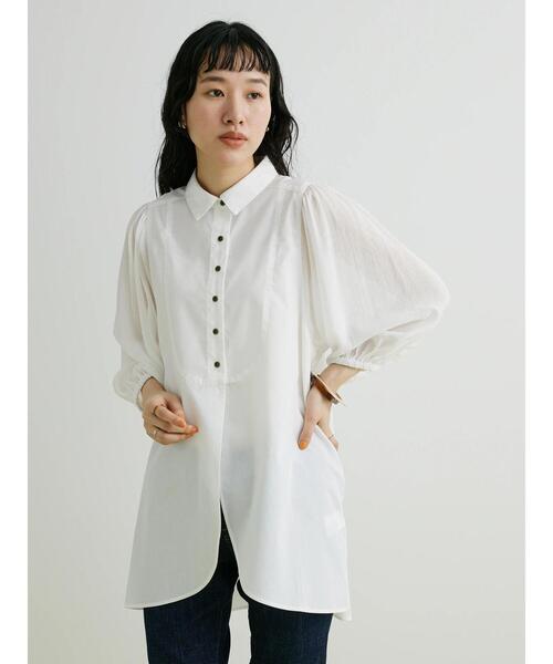 CRAFT STANDARD BOUTIQUE(クラフトスタンダードブティック)の「ソデシアーシャツチュニック(シャツ/ブラウス・レディース・オレンジ/オフホワイト/ブラック・FREE)」の7枚目の写真