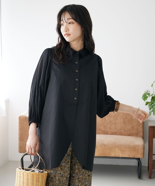 CRAFT STANDARD BOUTIQUE(クラフトスタンダードブティック)の「ソデシアーシャツチュニック(シャツ/ブラウス・レディース・オレンジ/オフホワイト/ブラック・FREE)」の3枚目の写真