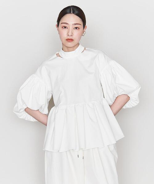 ＜ASTRAET＞フライス フリル コンビスリーブ カットソー　ホワイト　白 ASTRAET＞フライス フリル コンビスリーブ カットソー ホワイト