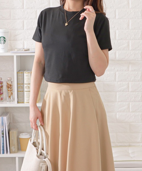 Lace Ladies(レースレディース)の「ベーシッククロップド半袖カラートップス(Tシャツ/カットソー・レディース・アイボリー/ブラック/ホワイト/グレー/ブルー・FREE)」の9枚目の写真