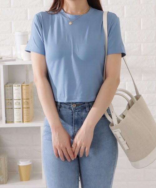 Lace Ladies(レースレディース)の「ベーシッククロップド半袖カラートップス(Tシャツ/カットソー・レディース・アイボリー/ブラック/ホワイト/グレー/ブルー・FREE)」の17枚目の写真