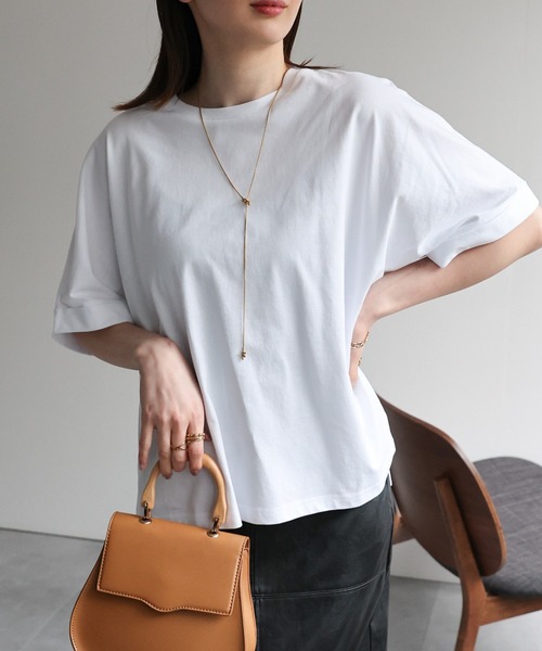 sakishimatokyo(サキシマトーキョー)の「【USAコットン】 オーバーサイズTシャツ 袖ロールアップ(Tシャツ/カットソー・レディース・ネイビー/ホワイト/ブラック/アイボリー/グレイッシュベージュ・FREE)」の10枚目の写真