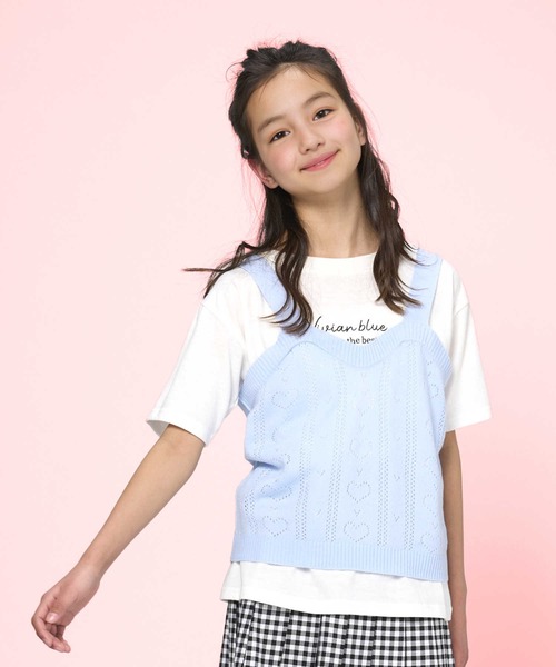 Right-on(ライトオン)の「【VIVIAN BLUE】ニットビスチェレイヤード(ベスト・キッズ・ブルー/ライム・130/150/120/140)」の2枚目の写真