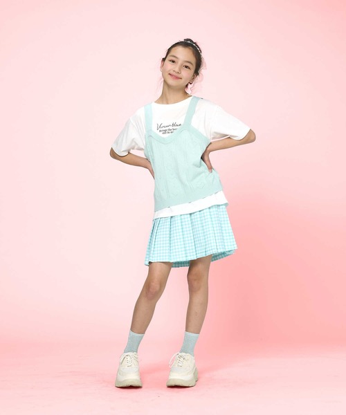 Right-on(ライトオン)の「【VIVIAN BLUE】ニットビスチェレイヤード(ベスト・キッズ・ブルー/ライム・130/150/120/140)」の4枚目の写真