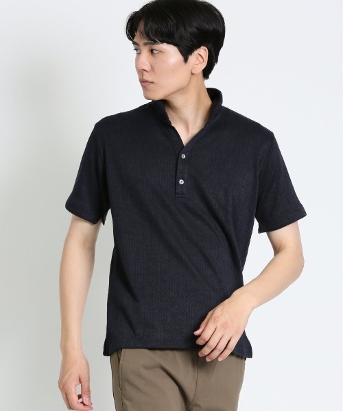 m.f.editorial（エムエフエディトリアル）の「m.f.エディトリアル メンズ ケーブルジャガード 半袖ポロシャツ（ポロシャツ・メンズ・グレー/ネイビー/ホワイト・LARGE/MEDIUM/X-LARGE）」の3枚目の写真