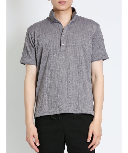 m.f.editorial（エムエフエディトリアル）の「m.f.エディトリアル メンズ ケーブルジャガード 半袖ポロシャツ（ポロシャツ・メンズ・グレー/ネイビー/ホワイト・LARGE/MEDIUM/X-LARGE）」の6枚目の写真