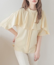 PARLMARSEL.ケープトップス　カットソー　イエロー　シフォン　M サイズ 〕 アセテートリネンタッサー ドルマンスリーブ シャツ