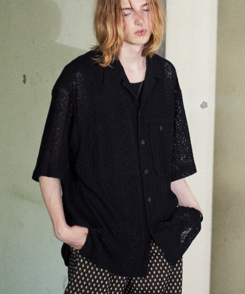 TAUPE（トープ）の「TAUPE/トープ/Lace Open Collar Shirts（シャツ/ブラウス・メンズ・グリーン/ブラック/ワイン・2）」の2枚目の写真