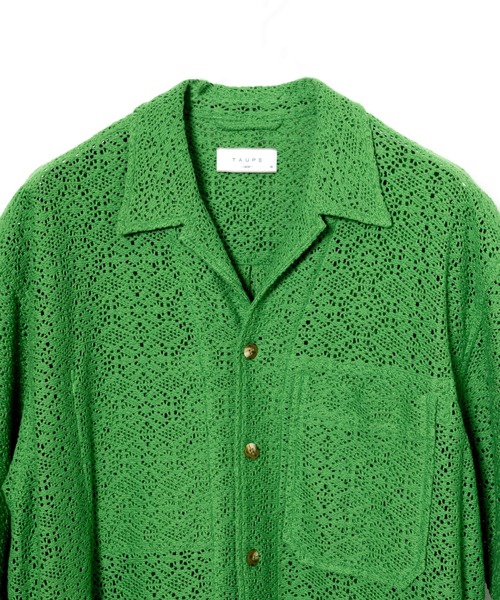 トップス TAUPE LEOPARD LACE OPEN COLLAR SHIRTS TAUPE> LEOPARD LACE OPEN COLLAR SHIRTS GRY | k