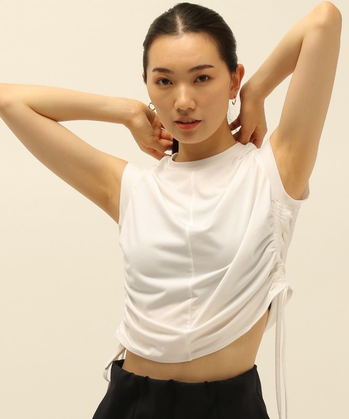 HEREIAM（ヘレイアム）の「【HEREIAM】吸水速乾／サイドギャザータンク（タンクトップ・レディース・チャコール/ホワイト・SMALL/MEDIUM）」の3枚目の写真