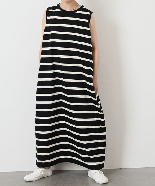 JOURNAL STANDARD LUXE（ジャーナルスタンダード　ラックス）の「オーガニックコットンボーダーノースリーブワンピース（ワンピース・レディース・ブラック・FREE）」の8枚目の写真