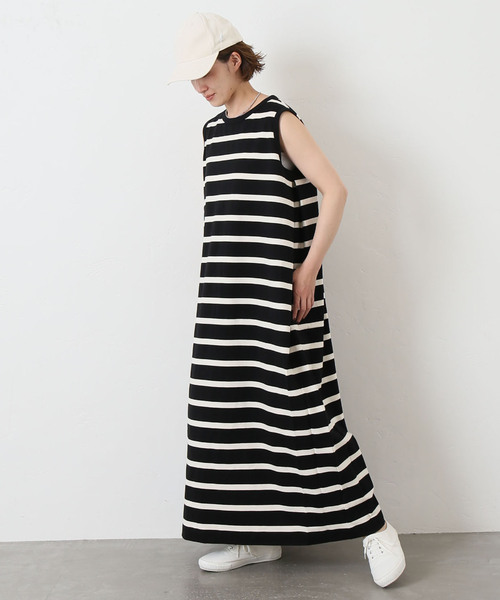 JOURNAL STANDARD LUXE（ジャーナルスタンダード　ラックス）の「オーガニックコットンボーダーノースリーブワンピース（ワンピース・レディース・ブラック・FREE）」の5枚目の写真