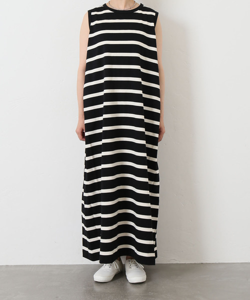 JOURNAL STANDARD LUXE（ジャーナルスタンダード　ラックス）の「オーガニックコットンボーダーノースリーブワンピース（ワンピース・レディース・ブラック・FREE）」の3枚目の写真