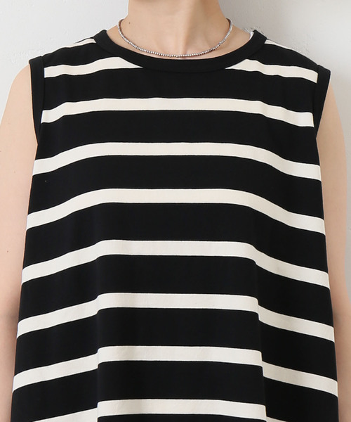 JOURNAL STANDARD LUXE（ジャーナルスタンダード　ラックス）の「オーガニックコットンボーダーノースリーブワンピース（ワンピース・レディース・ブラック・FREE）」の9枚目の写真