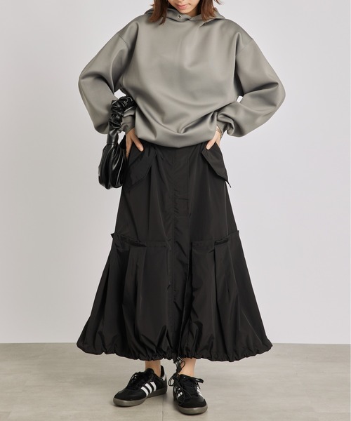 SETUP7（セットアップセブン）の「【SETUP7】ミリタリードローストリングスカート KNF019（スカート・レディース・ブラック/カーキ・FREE）」の5枚目の写真