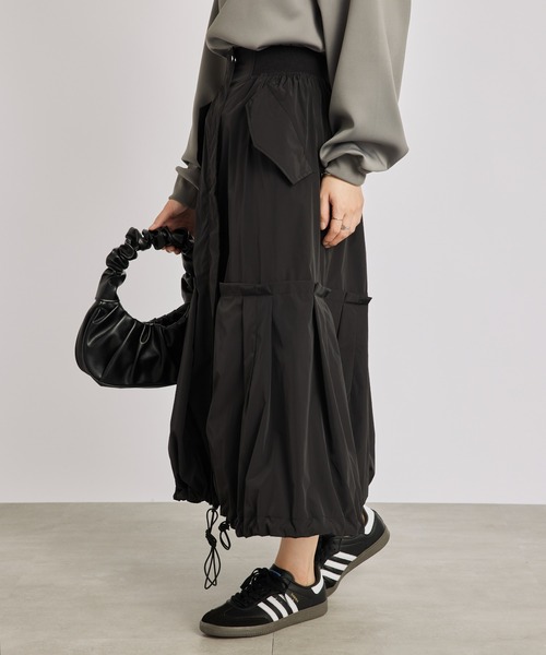 SETUP7（セットアップセブン）の「【SETUP7】ミリタリードローストリングスカート KNF019（スカート・レディース・ブラック/カーキ・FREE）」の10枚目の写真