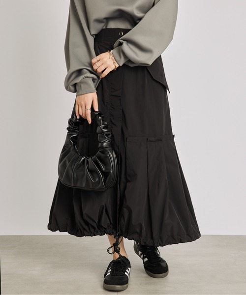 SETUP7（セットアップセブン）の「【SETUP7】ミリタリードローストリングスカート KNF019（スカート・レディース・ブラック/カーキ・FREE）」の15枚目の写真