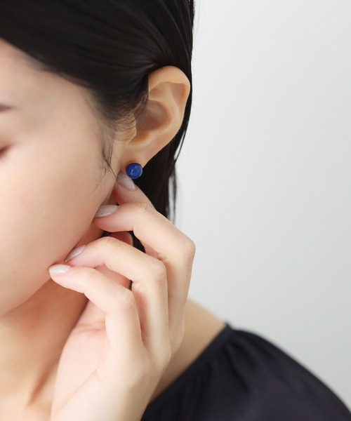 ブルーアゲート8mmカップボールピアス K10（両耳）（ピアス（両