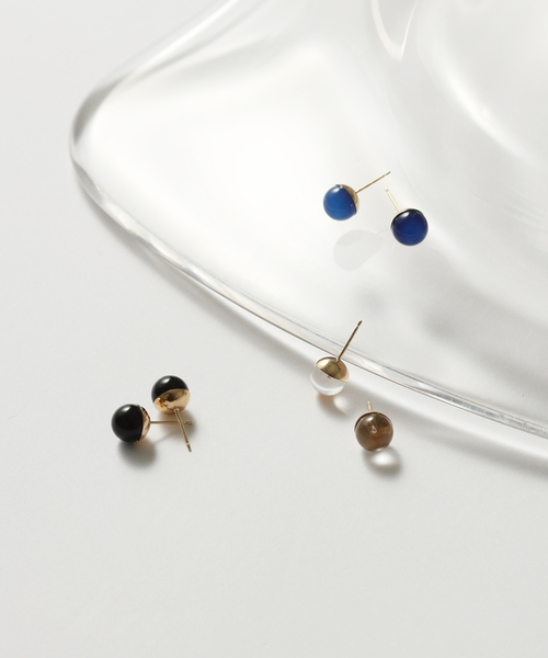 ブルーアゲート8mmカップボールピアス K10（両耳）（ピアス（両
