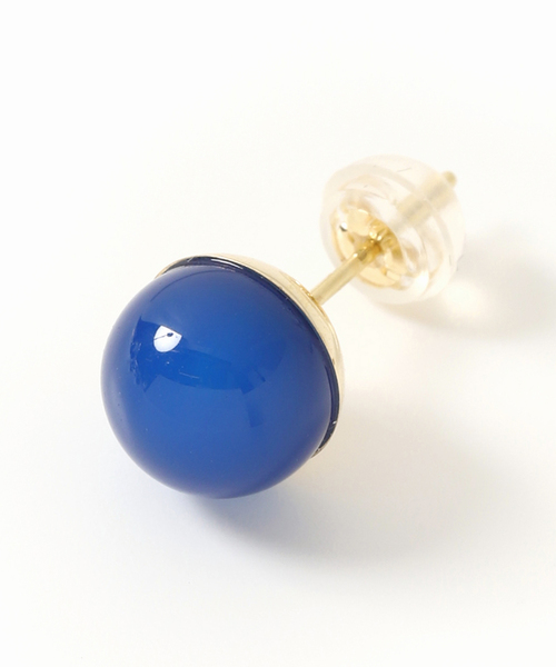 ブルーアゲート8mmカップボールピアス K10（両耳）（ピアス（両