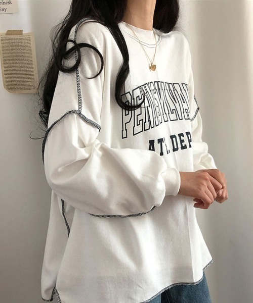 VIVID LADY(ビビッドレディー)の「配色ステッチデザインロゴスウェット(スウェット・レディース・グレー/ライトブルー/アイボリー/チャコール・FREE)」の6枚目の写真