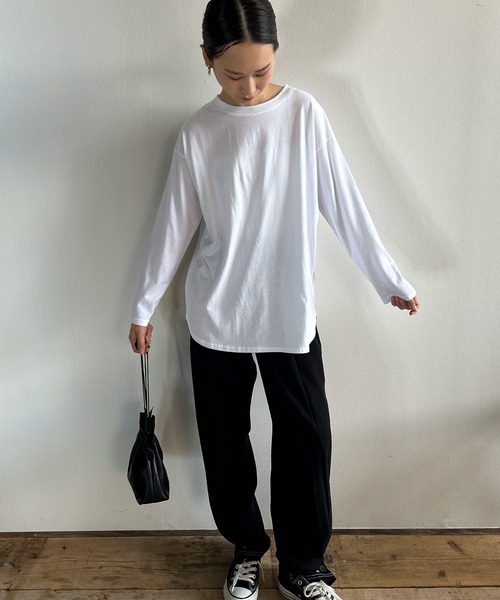 セール】コットン100% ビッグシルエットTシャツ 裾ラウンド 無地