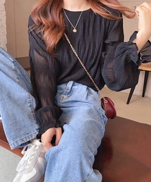 SETUP7(セットアップセブン)の「【SETUP7】シアーシフォンブラウス KNF030(シャツ/ブラウス・レディース・ブラック/アイボリー・FREE)」の3枚目の写真