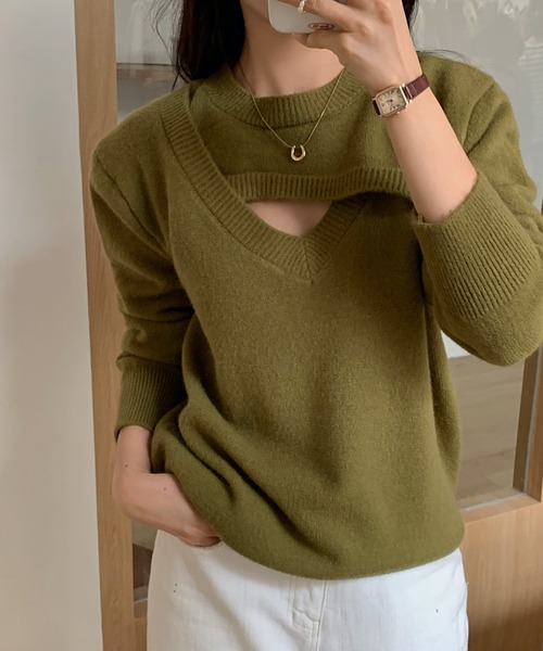 ABITOKYO(アビトーキョー)の「レイヤード風エリクロスデザインニット(ニット/セーター・レディース・ブラック/カーキ/グレー・FREE)」の10枚目の写真