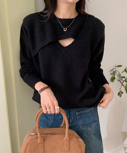 ABITOKYO(アビトーキョー)の「レイヤード風エリクロスデザインニット(ニット/セーター・レディース・ブラック/カーキ/グレー・FREE)」の13枚目の写真