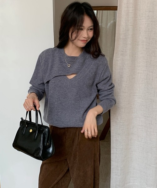 ABITOKYO(アビトーキョー)の「レイヤード風エリクロスデザインニット(ニット/セーター・レディース・ブラック/カーキ/グレー・FREE)」の14枚目の写真
