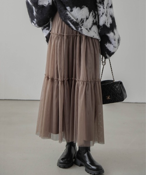 SUGAR BISKET（シュガービスケット）の「ティアードチュールスカート（スカート・レディース・ホワイト/ブラウン/ブラック/グレー/ブラック系/ピンク・フリー）」の5枚目の写真