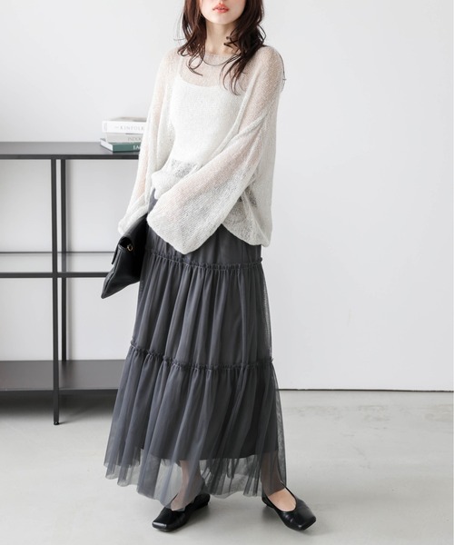 SUGAR BISKET（シュガービスケット）の「ティアードチュールスカート（スカート・レディース・ホワイト/ブラウン/ブラック/グレー/ブラック系/ピンク・フリー）」の4枚目の写真