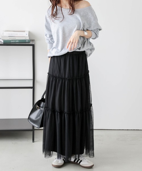 SUGAR BISKET（シュガービスケット）の「ティアードチュールスカート（スカート・レディース・ホワイト/ブラウン/ブラック/グレー/ブラック系/ピンク・フリー）」の3枚目の写真
