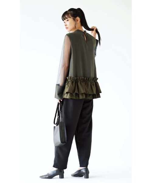 e-zakkamania stores（イーザッカマニアストアーズ）の「バブルヘム シアースリーブトップ（シャツ/ブラウス・レディース・カーキ/ブラック・M）」の18枚目の写真