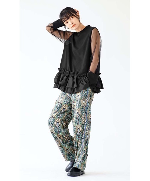 e-zakkamania stores（イーザッカマニアストアーズ）の「バブルヘム シアースリーブトップ（シャツ/ブラウス・レディース・カーキ/ブラック・M）」の15枚目の写真