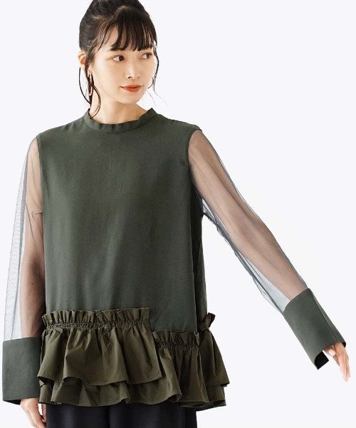 e-zakkamania stores（イーザッカマニアストアーズ）の「バブルヘム シアースリーブトップ（シャツ/ブラウス・レディース・カーキ/ブラック・M）」の19枚目の写真
