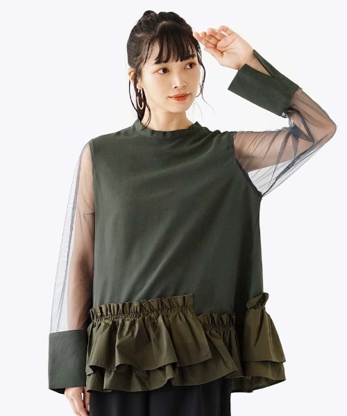 e-zakkamania stores（イーザッカマニアストアーズ）の「バブルヘム シアースリーブトップ（シャツ/ブラウス・レディース・カーキ/ブラック・M）」の20枚目の写真