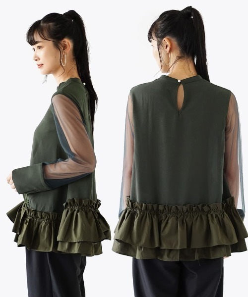 e-zakkamania stores（イーザッカマニアストアーズ）の「バブルヘム シアースリーブトップ（シャツ/ブラウス・レディース・カーキ/ブラック・M）」の21枚目の写真