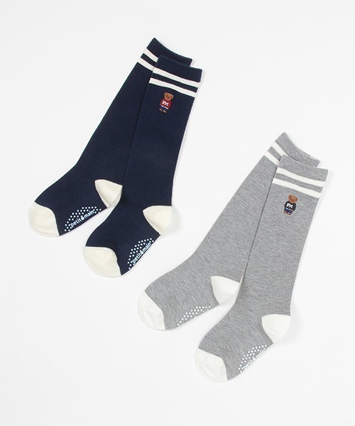 petit main（プティマイン）の「くま刺しゅうハイソックス（ソックス/靴下・キッズ・ネイビー/グレー・L/M/S）」の3枚目の写真