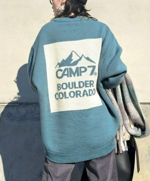 CAMP7（キャンプセブン）の「【CAMP7】ジャガードロゴニットプルオーバー（ニット/セーター・レディース・グリーン/オフホワイト/ブラック・M-L）」の3枚目の写真