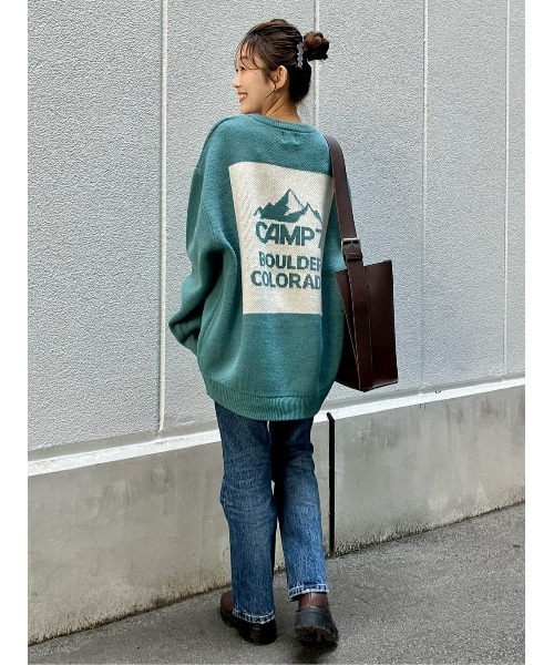 CAMP7（キャンプセブン）の「【CAMP7】ジャガードロゴニットプルオーバー（ニット/セーター・レディース・グリーン/オフホワイト/ブラック・M-L）」の6枚目の写真
