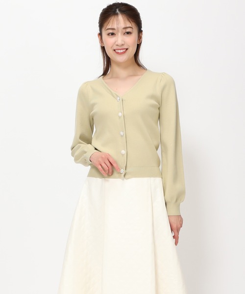 MISCH MASCH(ミッシュマッシュ)の「Vネック総針ビジューカーディガン/MM348402(カーディガン/ボレロ・レディース・ホワイト/ライトグリーン/ブラック/ベージュ/パープル・フリ-)」の6枚目の写真