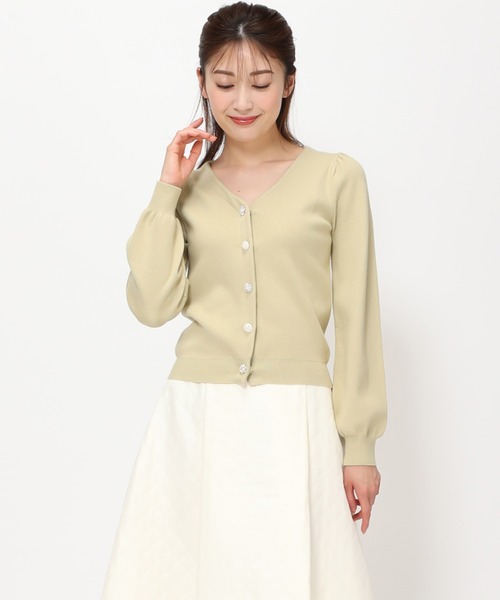 セール】Vネック総針ビジューカーディガン/MM348402（カーディガン