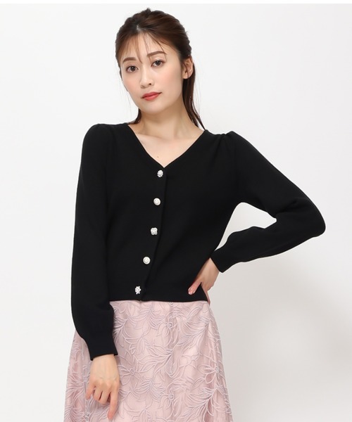 MISCH MASCH(ミッシュマッシュ)の「Vネック総針ビジューカーディガン/MM348402(カーディガン/ボレロ・レディース・ホワイト/ライトグリーン/ブラック/ベージュ/パープル・フリ-)」の8枚目の写真
