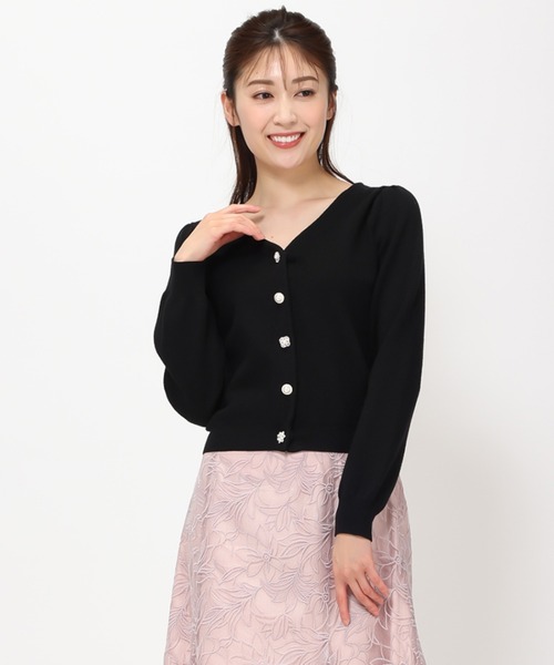 MISCH MASCH(ミッシュマッシュ)の「Vネック総針ビジューカーディガン/MM348402(カーディガン/ボレロ・レディース・ホワイト/ライトグリーン/ブラック/ベージュ/パープル・フリ-)」の9枚目の写真