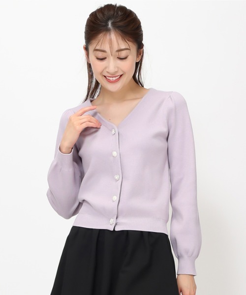 セール】Vネック総針ビジューカーディガン/MM348402（カーディガン