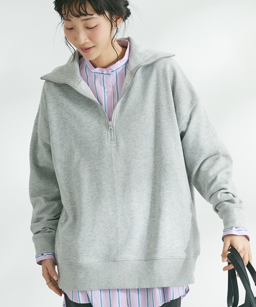 CRAFT STANDARD BOUTIQUE(クラフトスタンダードブティック)の「裏毛セーラーカラーZIPプルオーバー(Tシャツ/カットソー・レディース・ブラック/アイボリー/オートミール/杢グレー・FREE)」の3枚目の写真
